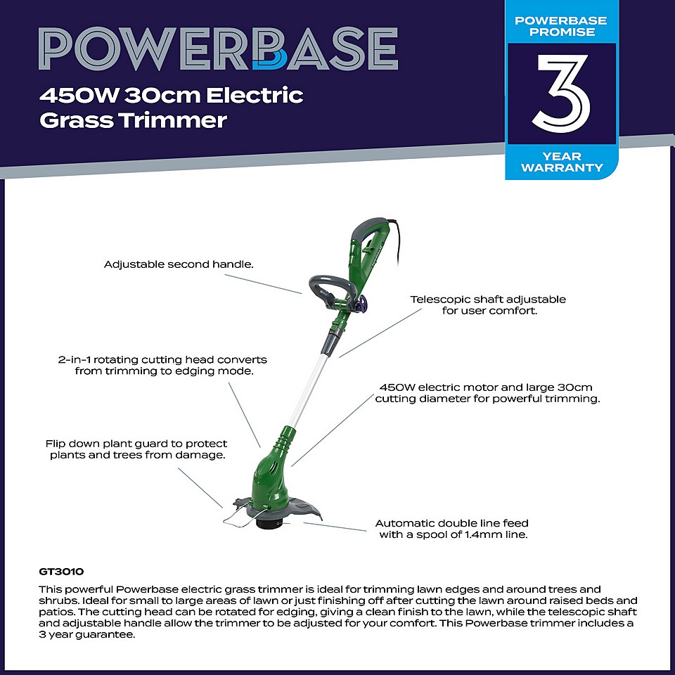Powerbase 450W Electric Grass Trimmer - 30cm