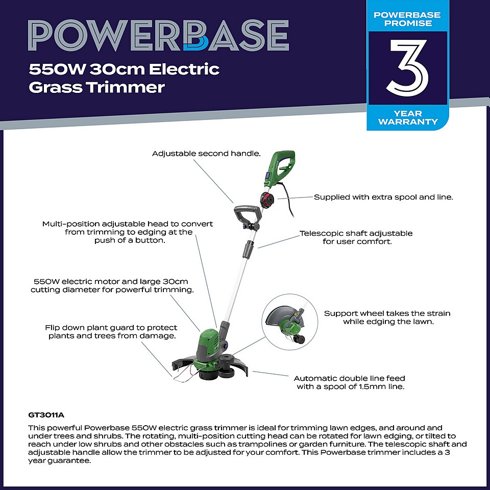 Powerbase 550W Electric Grass Trimmer - 30cm