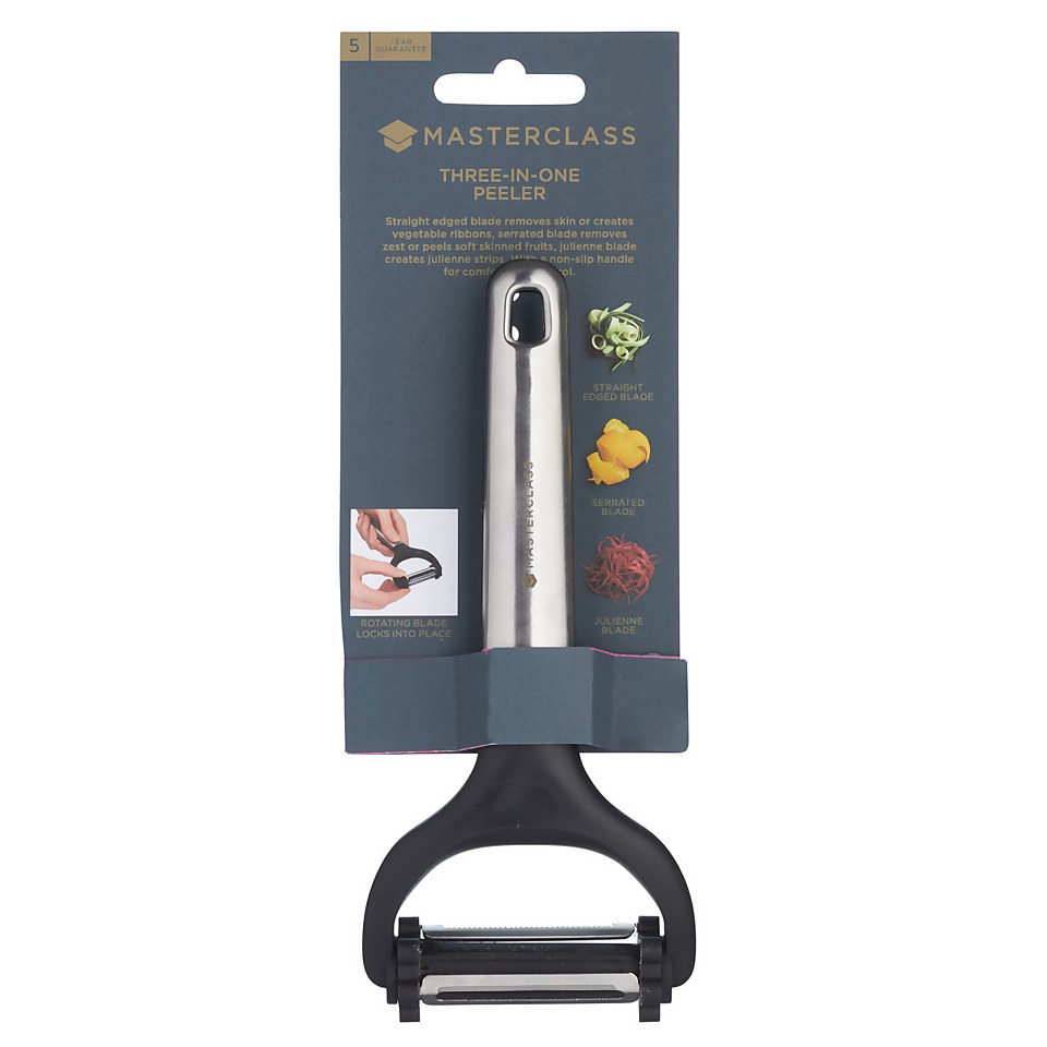 MasterClass 3 in 1 Vegetable Peeler with Straight, Julienne and Serrated Blades, Stainless Steel