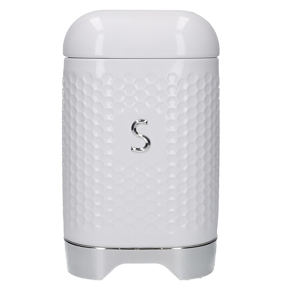 Lovello Textured Sugar Canister with Geometric Hexagon Pattern Ice White