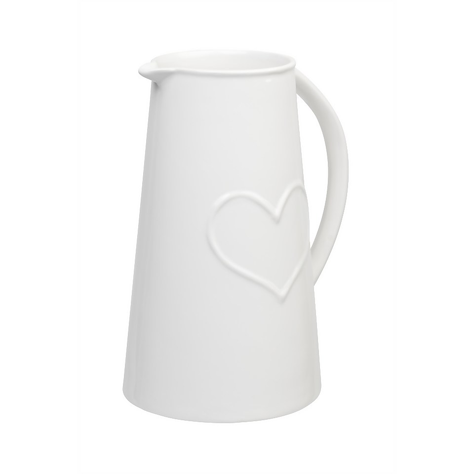 Ceramic Jug With Embossed Heart - White
