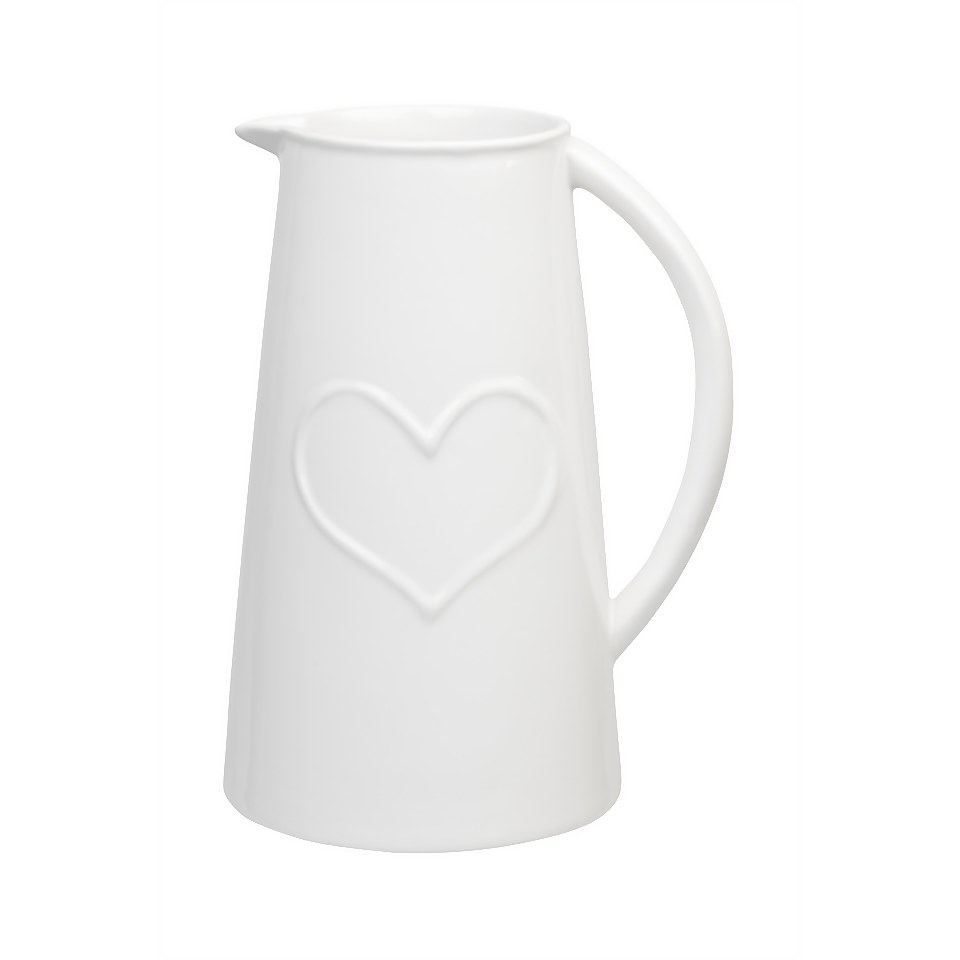 Ceramic Jug With Embossed Heart - White