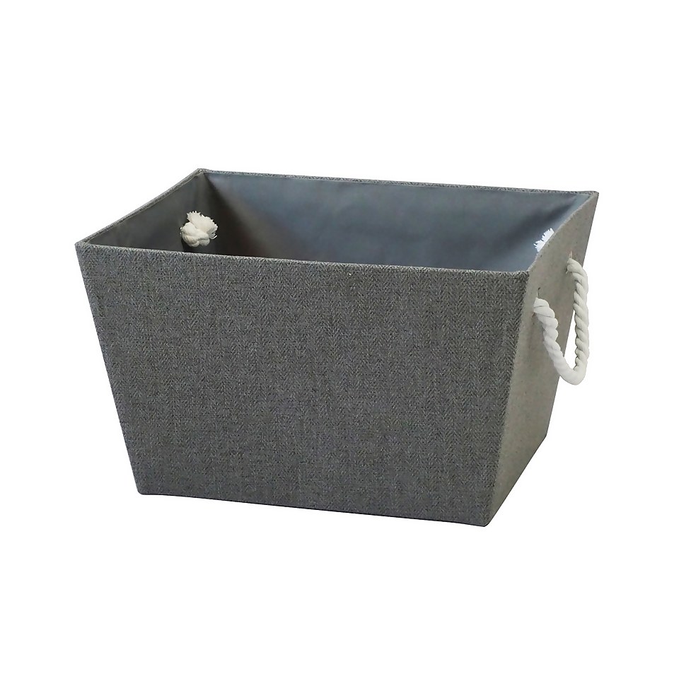 Grey Herringbone Large Storage Basket