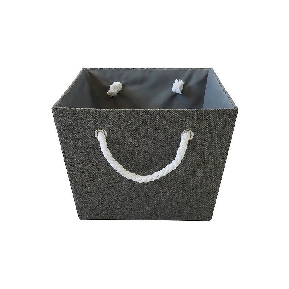 Grey Herringbone Large Storage Basket