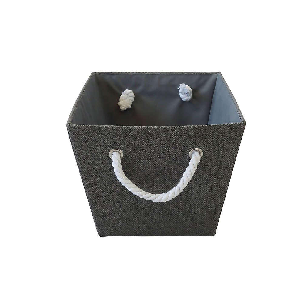 Grey Herringbone Medium Storage Basket