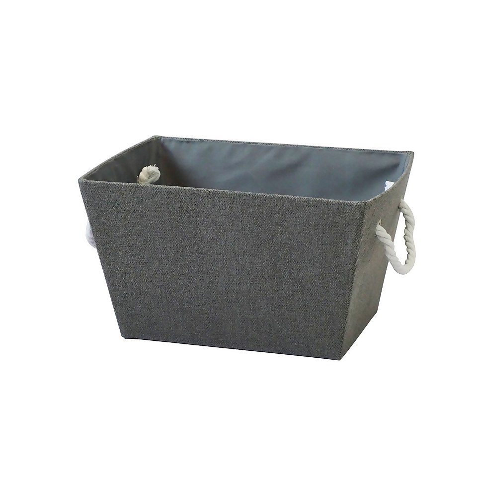 Grey Herringbone Medium Storage Basket