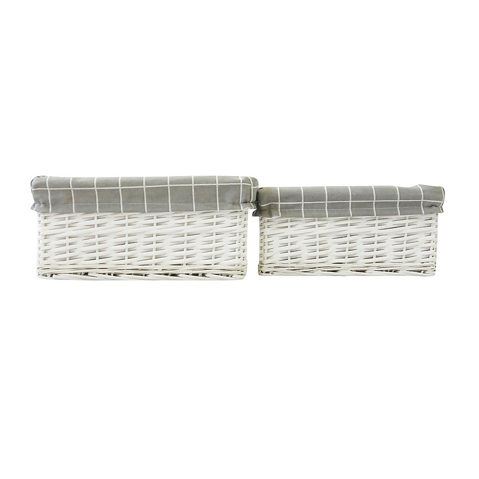 Set of 2 White Willow Lined Baskets