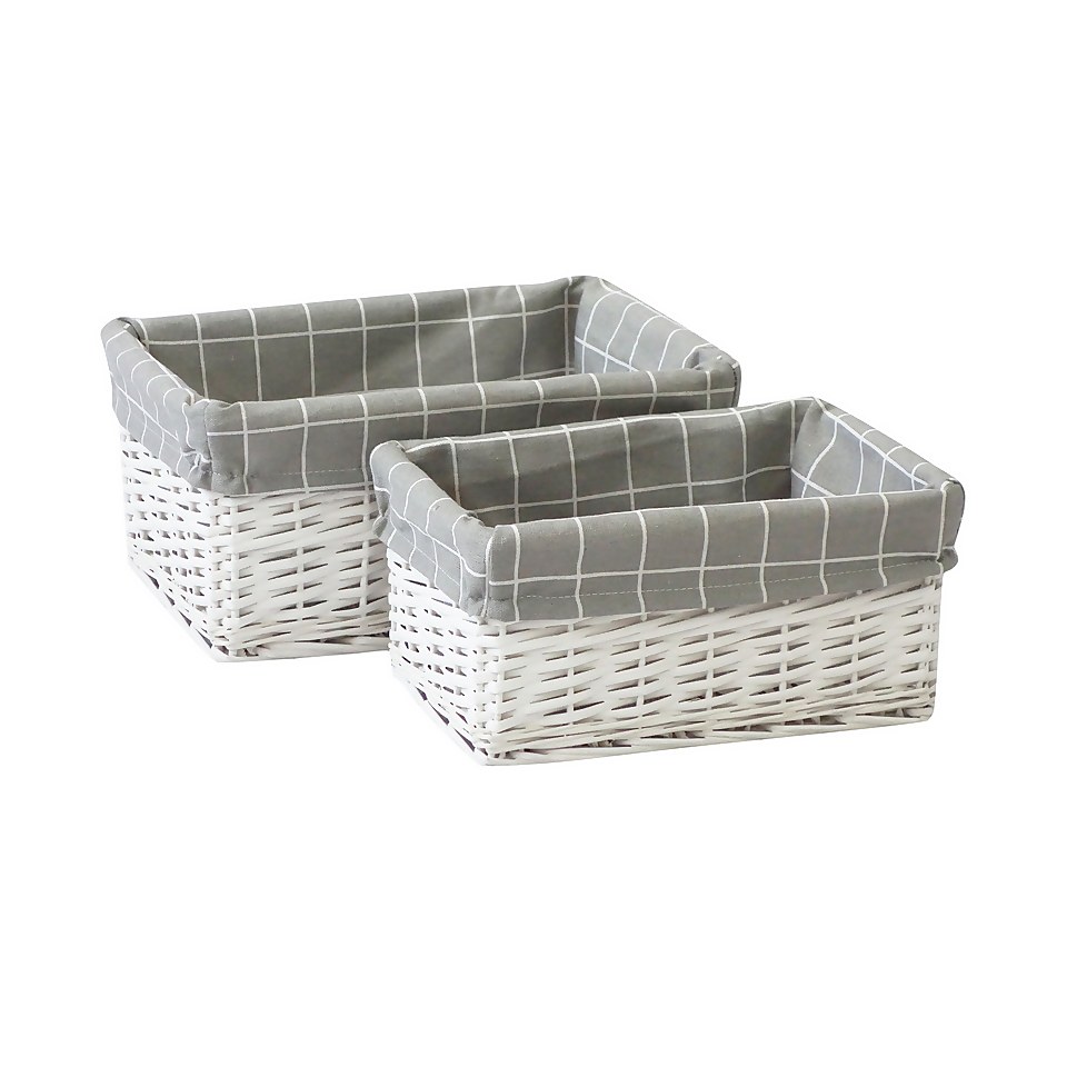 Set of 2 White Willow Lined Baskets