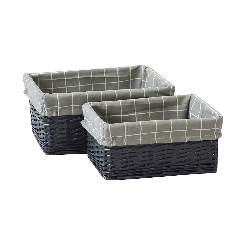 Set of 2 Grey Willow Lined Baskets Homebase