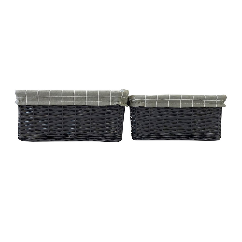 Set of 2 Grey Willow Lined Baskets