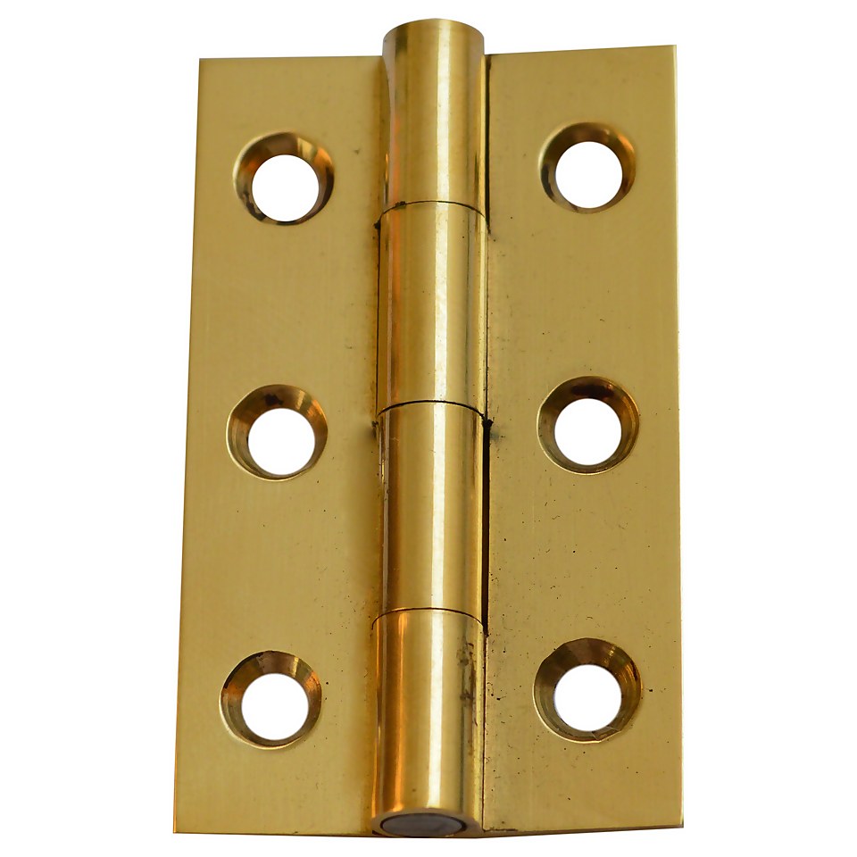 Butt Hinge Solid Drawn 50mm Polished Brass - 2 Pack