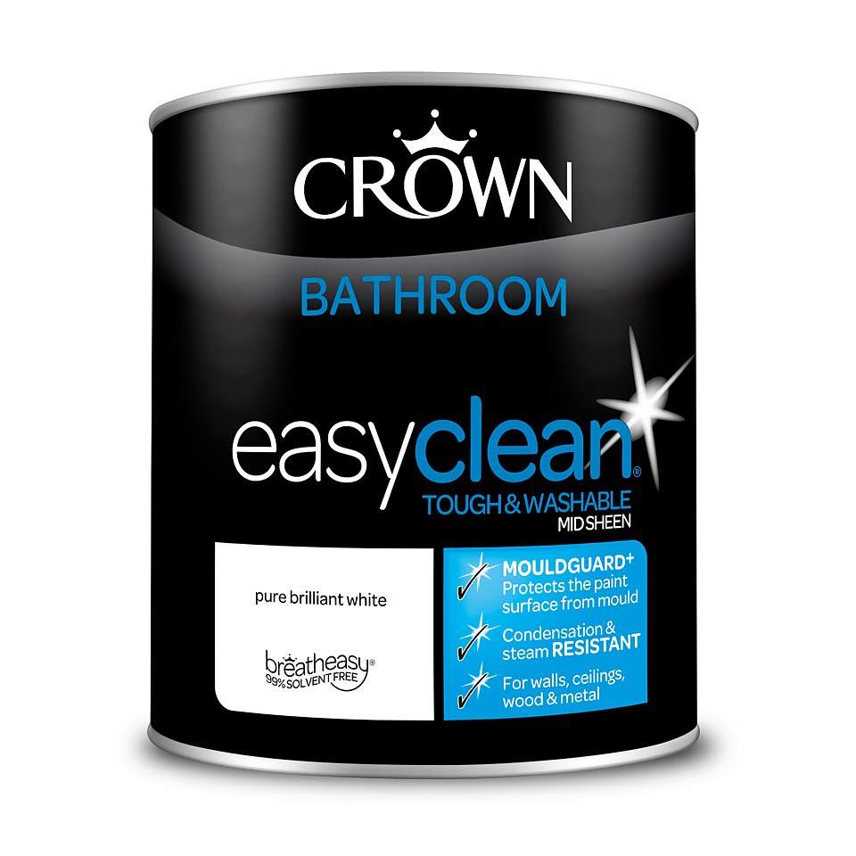 Crown Easyclean Bathroom Paint Pure Brilliant White - 1L