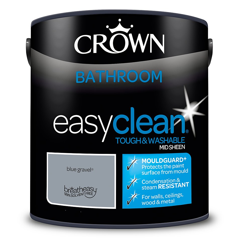 Crown Easyclean Mouldguard+ Bathroom Mid Sheen Washable Multi Surface Paint  Blue Gravel® - 2.5L