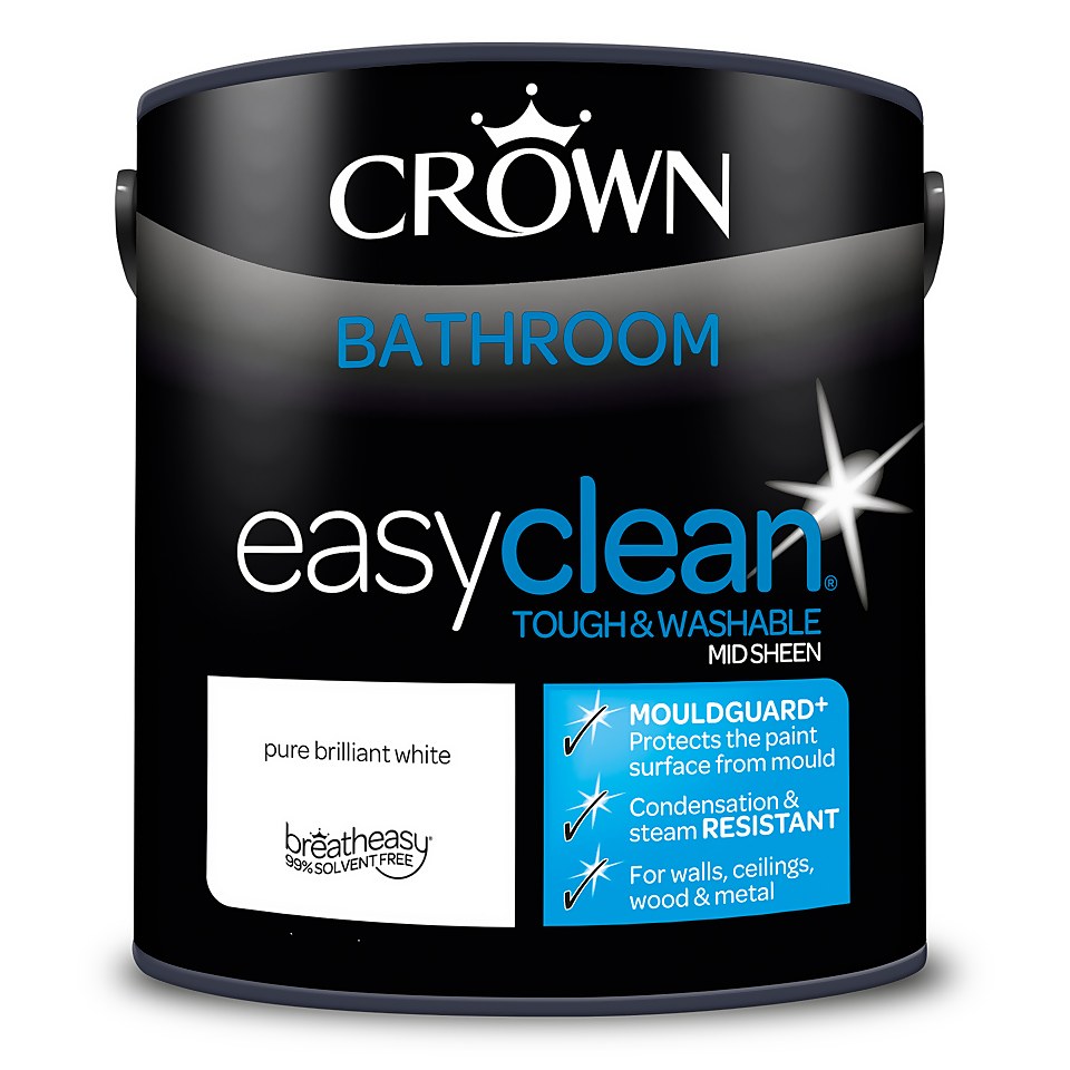 Crown Easyclean Bathroom Mouldguard+ Mid Sheen Paint Pure Brilliant White - 2.5L