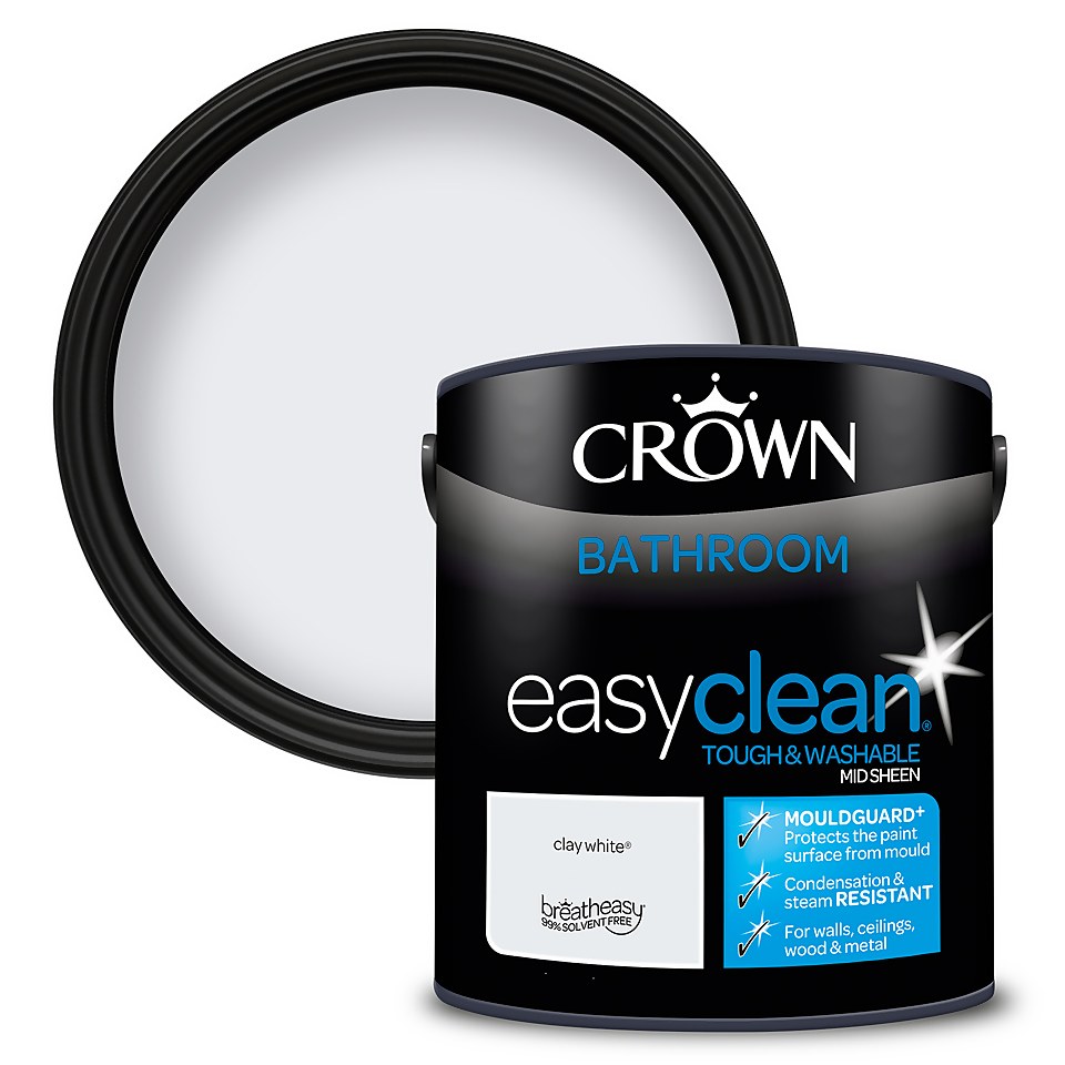 Crown Easyclean Mouldguard+ Bathroom Mid Sheen Washable Multi Surface Paint  Clay White® - 2.5L