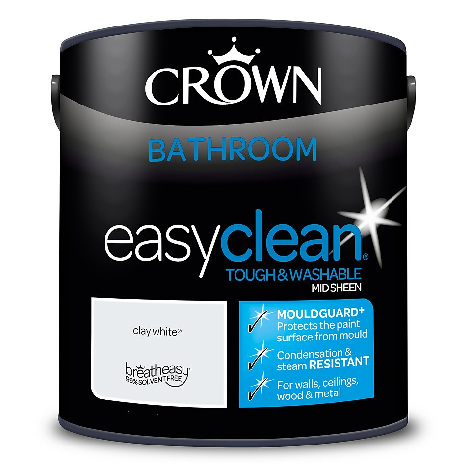 Crown Easyclean Bathroom Mouldguard+ Mid Sheen Paint Clay White - 2.5L