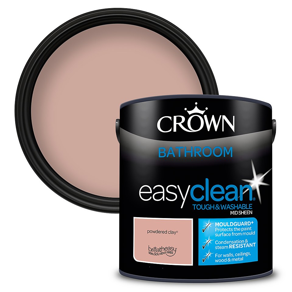 Crown Easyclean Mouldguard+ Bathroom Mid Sheen Washable Multi Surface Paint  Powdered Clay® - 2.5L
