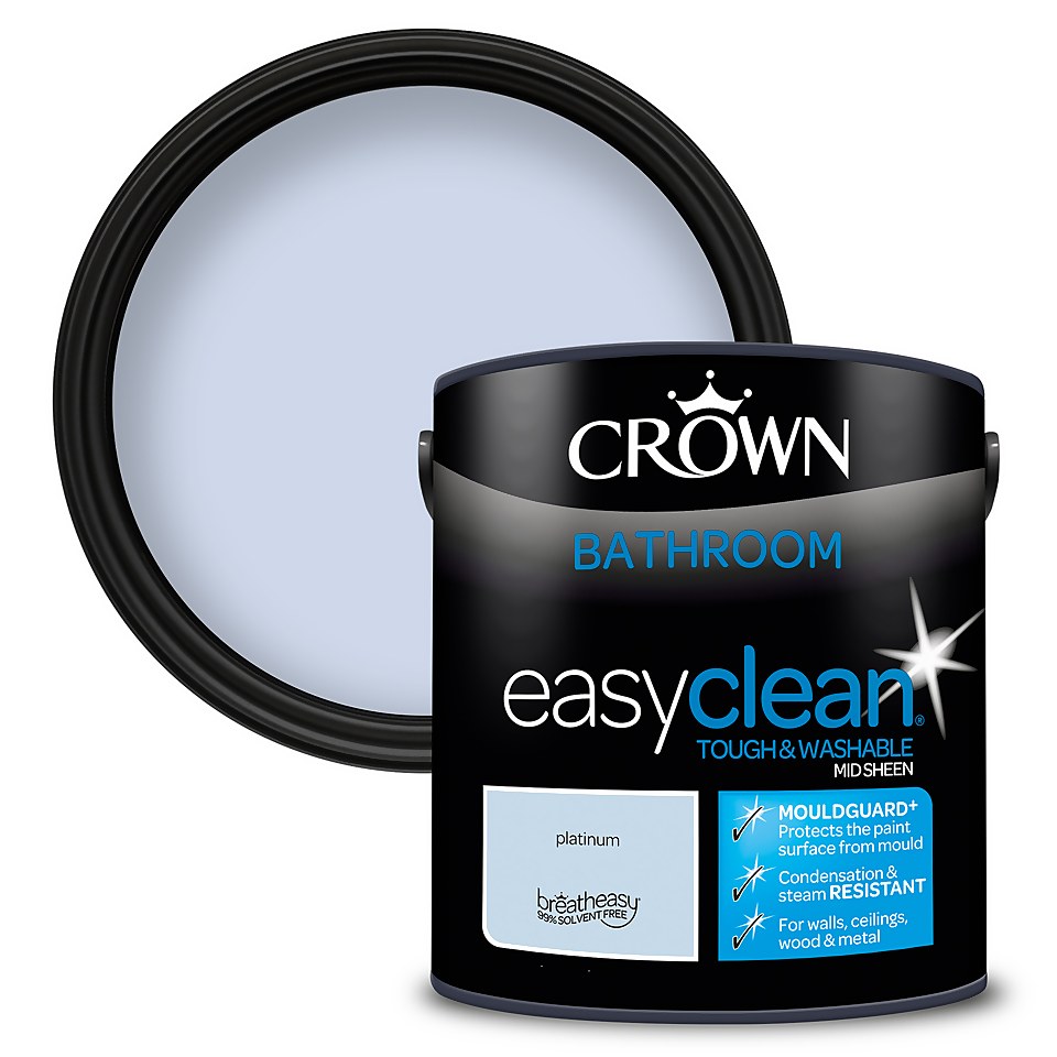 Crown Easyclean Mouldguard+ Bathroom Mid Sheen Washable Multi Surface Paint  Platinum® - 2.5L