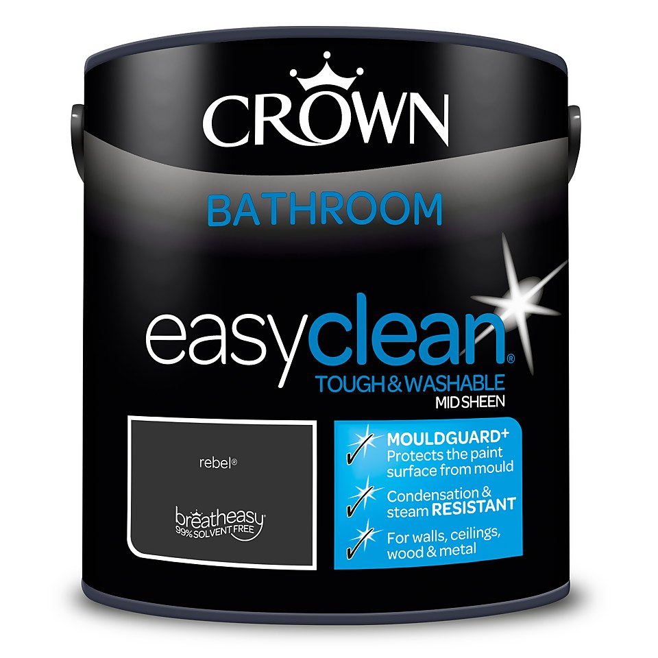 Crown Easyclean Mouldguard+ Bathroom Mid Sheen Washable Multi Surface Paint  Rebel® - 2.5L