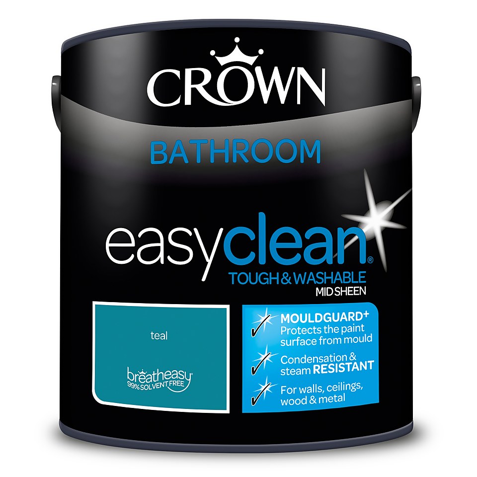 Crown Easyclean Mouldguard+ Bathroom Mid Sheen Washable Multi Surface Paint  Teal® - 2.5L