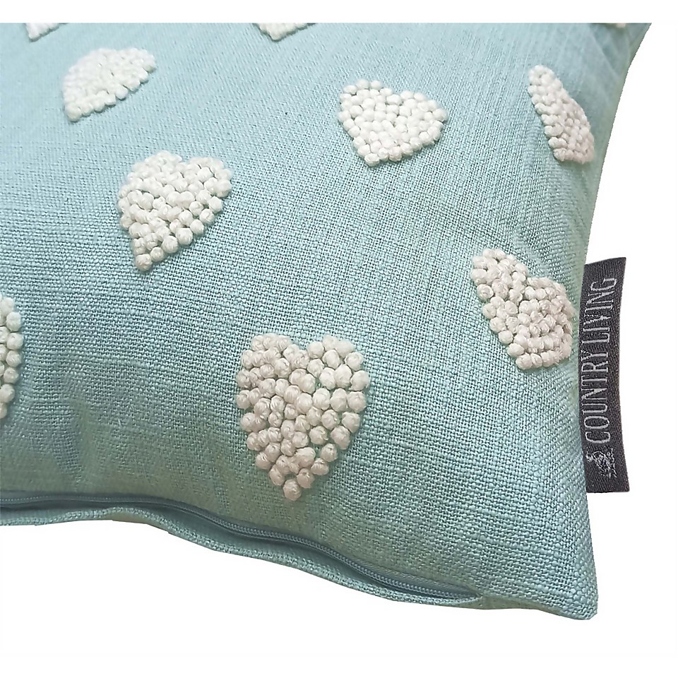Country Living French Knot Heart Cushion - 40x40cm - Duck Egg