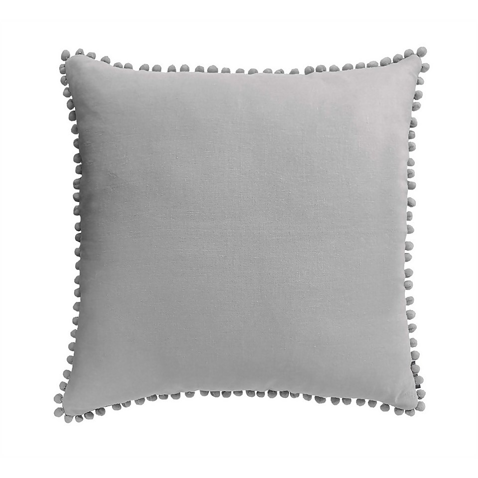 Country Living Linen Pom Pom Cushion - 50x50cm - Country Grey
