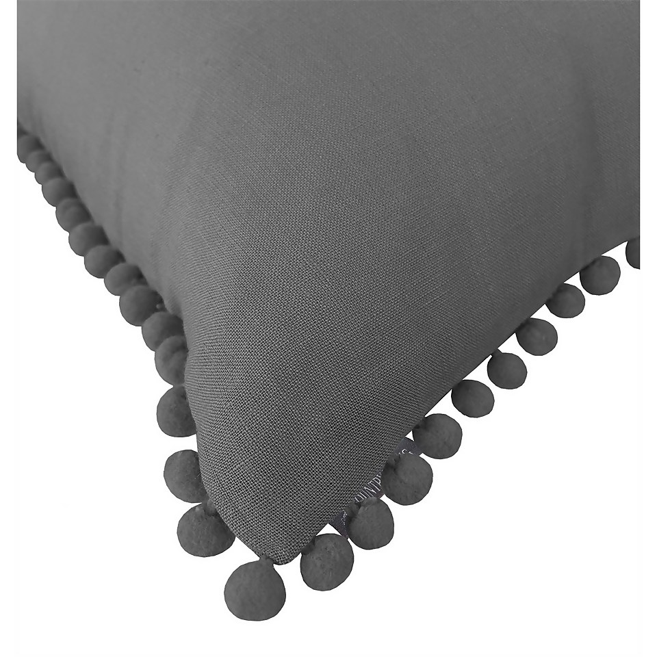 Country Living Linen Pom Pom Cushion - 50x50cm - Dark Grey