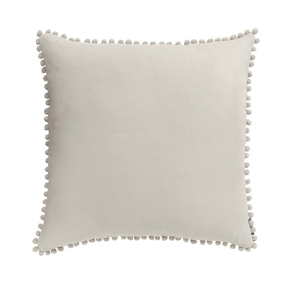 Country Living Linen Pom Pom Cushion - 50x50cm - Warm Ivory