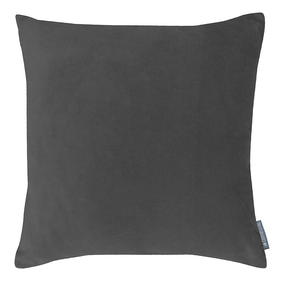 Country Living Velvet Linen Cushion - 45x45cm - Dark Grey