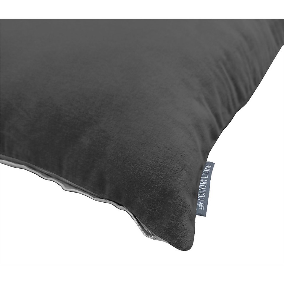 Country Living Velvet Linen Cushion - 45x45cm - Dark Grey