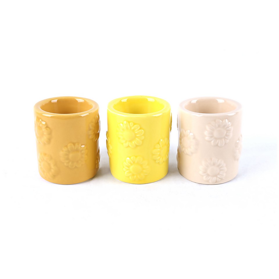 Ceramic Tealight Holder - Yellow - 3 Pack
