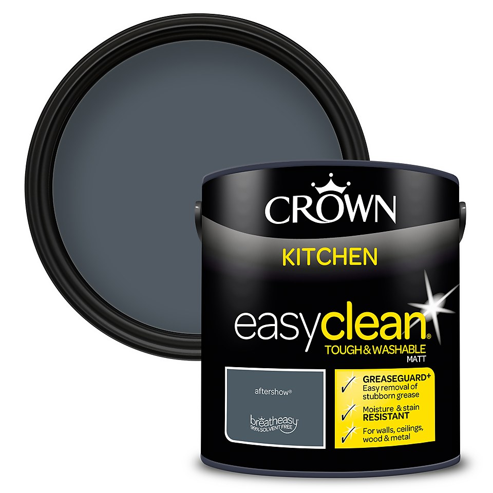 Crown Easyclean Greaseguard+ Kitchen Matt Washable Multi Surface Paint Aftershow - 2.5L