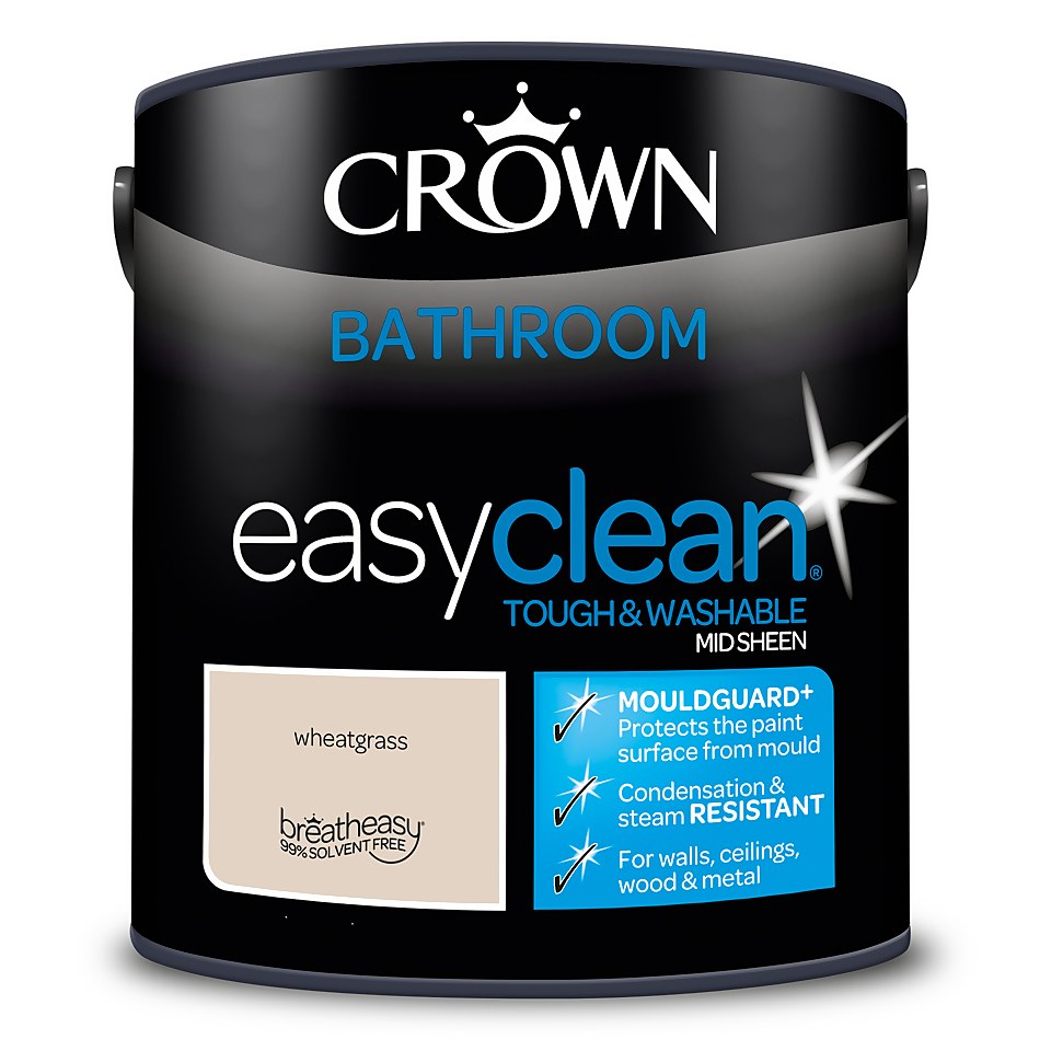 Crown Easyclean Mouldguard+ Bathroom Mid Sheen Washable Multi Surface Paint   Wheatgrass® - 2.5 L