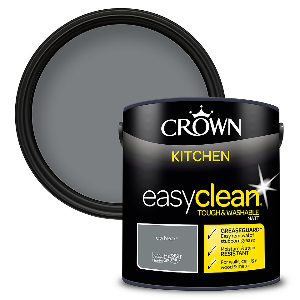 Crown Easyclean Greaseguard+ Kitchen Matt Washable Multi Surface Paint City Break - 2.5L