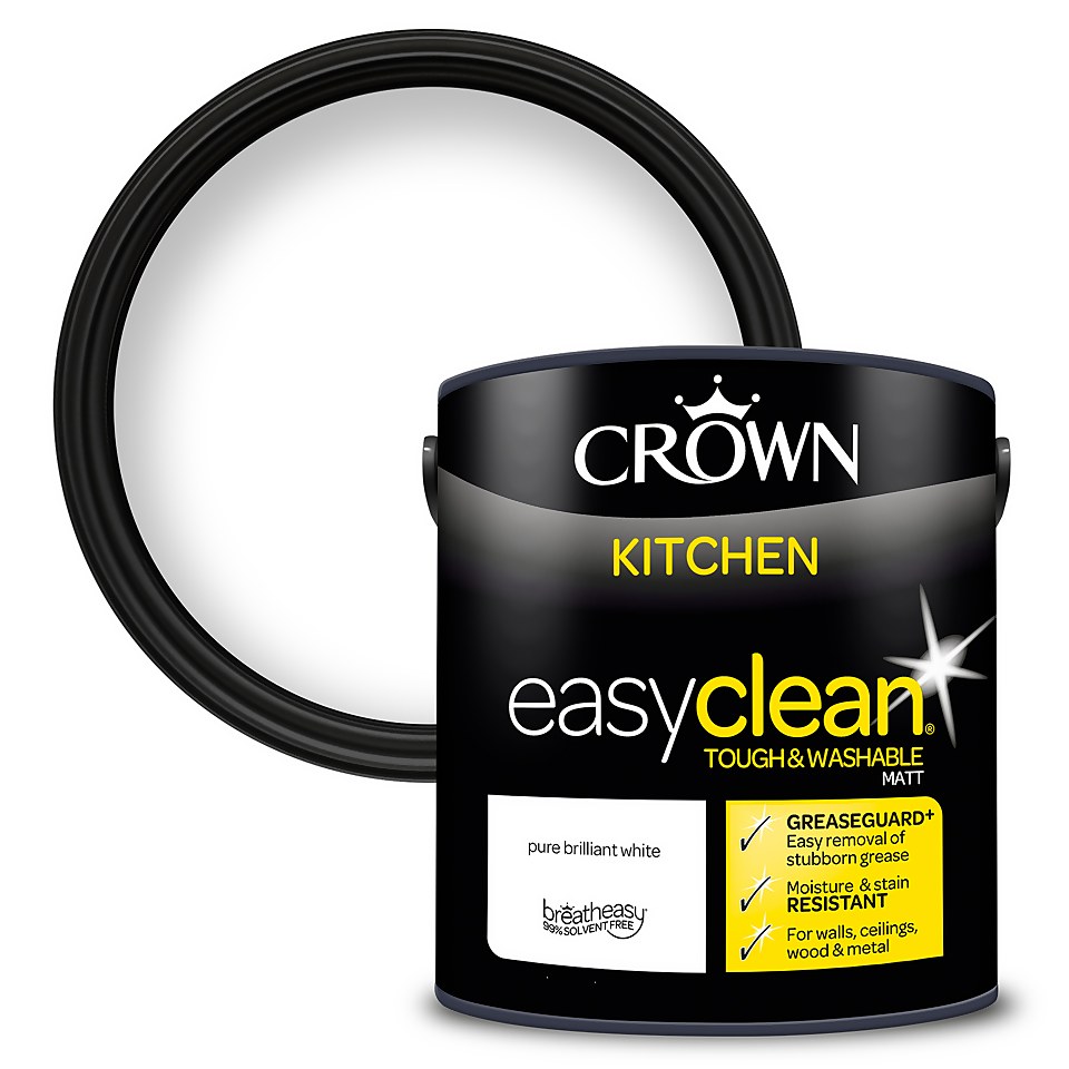 Crown Easyclean Kitchen Paint Pure Brilliant White - 2.5L