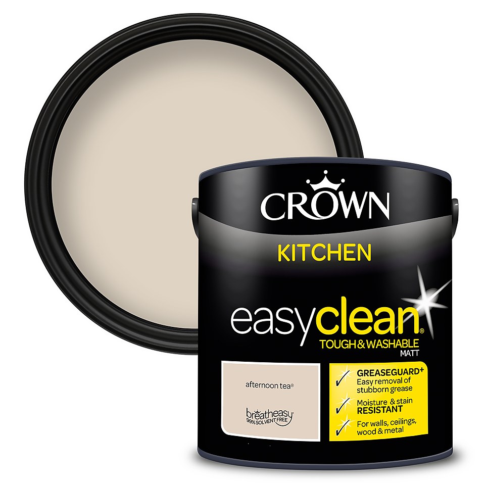 Crown Easyclean Greaseguard+ Kitchen Matt Washable Multi Surface Paint Afternoon Tea® - 2.5L