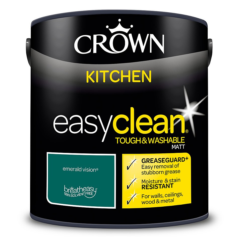 Crown Easyclean Greaseguard+ Kitchen Matt Washable Multi Surface Paint Emerald vision - 2.5L