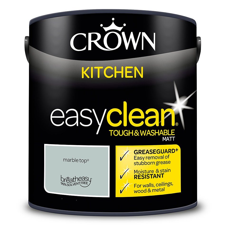 Crown Easyclean Greaseguard+ Kitchen Matt Washable Multi Surface Paint Marble Top - 2.5L