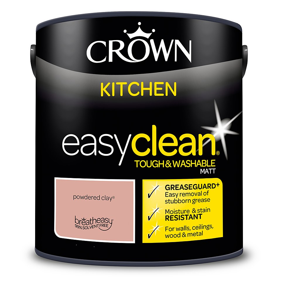 Crown Easyclean Greaseguard+ Kitchen Matt Washable Multi Surface Paint Powdered Clay® - 2.5L