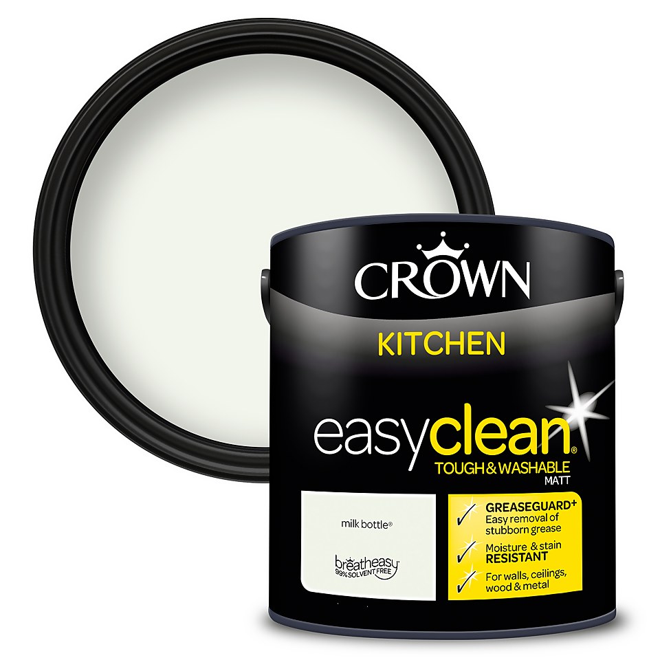 Crown Easyclean Greaseguard+ Kitchen Matt Washable Multi Surface Paint Milk Bottle® - 2.5L