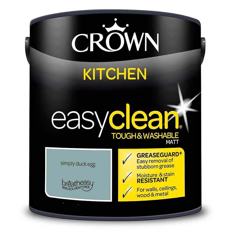 Crown Easyclean Greaseguard+ Kitchen Matt Washable Multi Surface Paint Simply Duck Egg - 2.5L