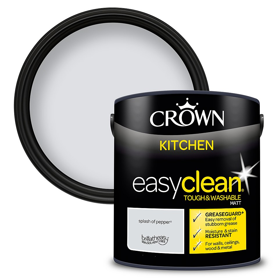 Crown Easyclean Greaseguard+ Kitchen Matt Washable Multi Surface Paint Splash of Pepper® - 2.5L