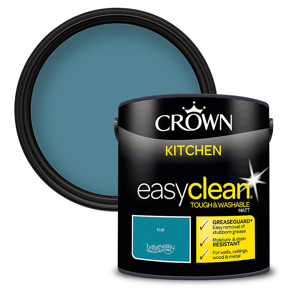 Crown Easyclean Kitchen Greaseguard+ Matt Paint Teal - 2.5L