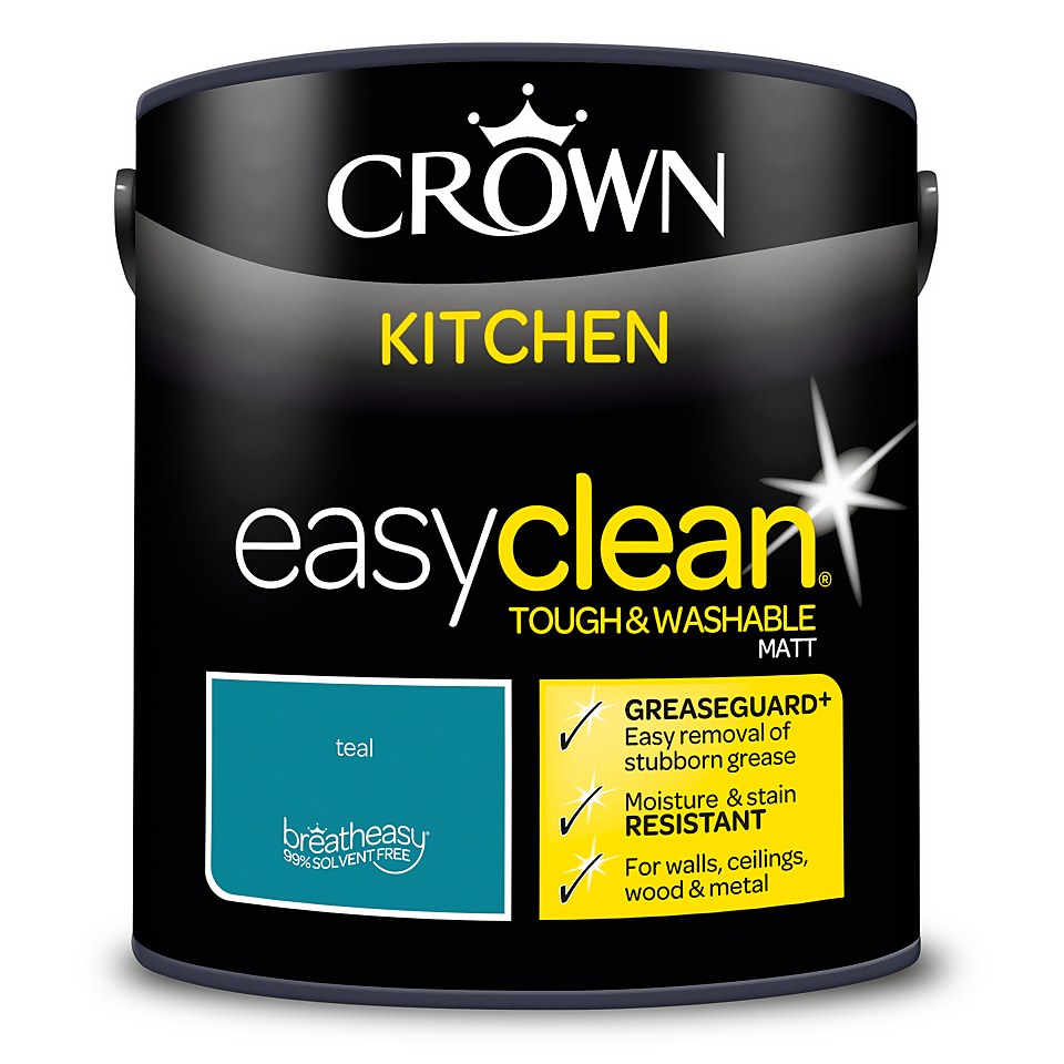 Crown Easyclean Greaseguard+ Kitchen Matt Washable Multi Surface Paint Teal® - 2.5L