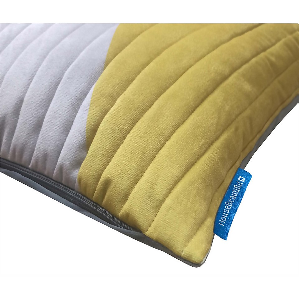House Beautiful Velvet Quilt Cushion - 50x50cm - Ochre & Teal