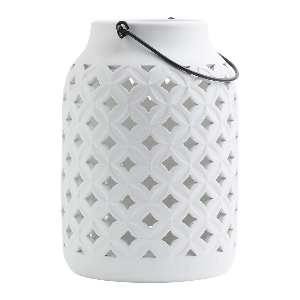 Tall Ceramic Lantern - Off White