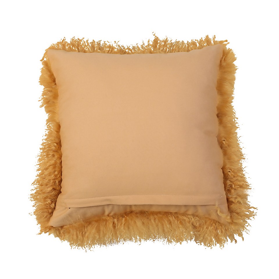 House Beautiful Real Mongolian Wool Cushion Mustard 38x38cm