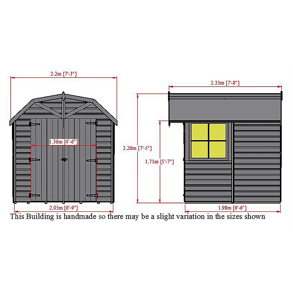 Shire Barn Style Shed (incl. installation) - 7x7ft