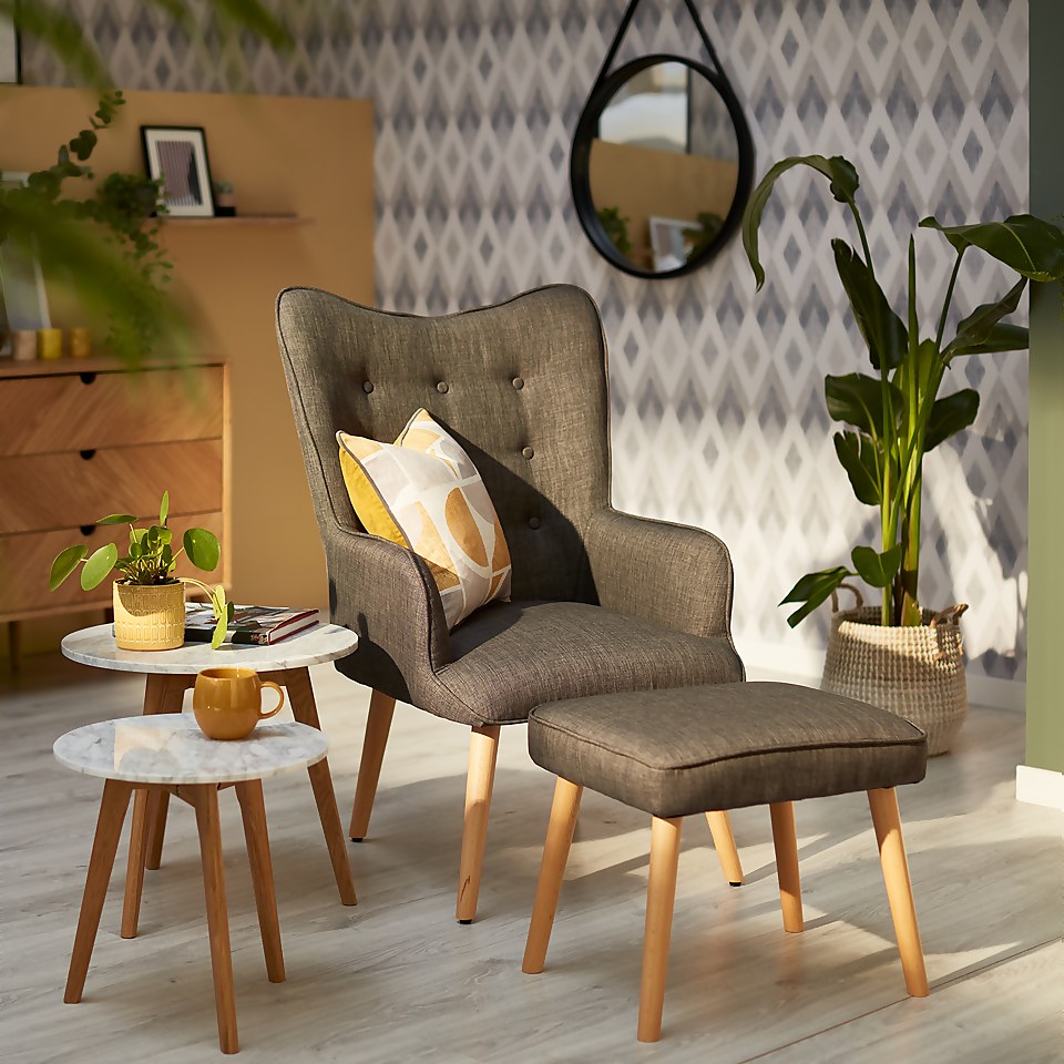 Leon Chair & Footstool - Grey