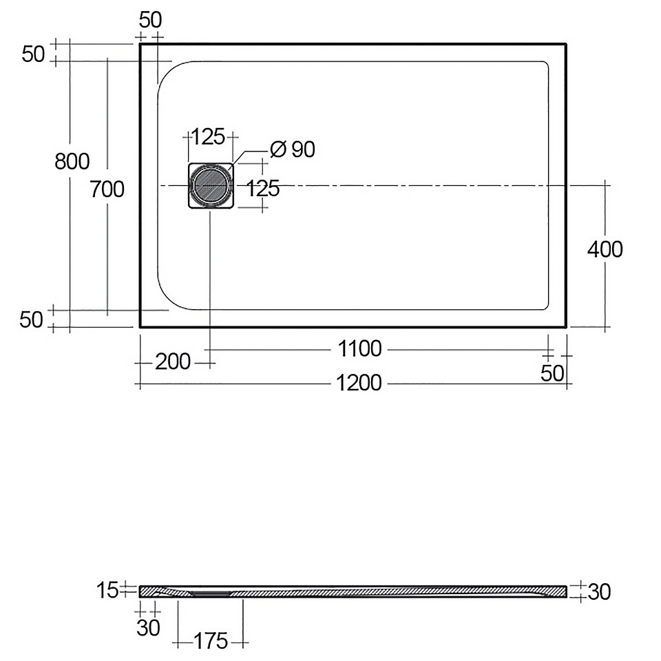 Bathstore RAK Slate Shower Tray Grey - 1200x800mm